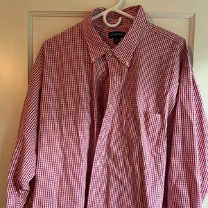 Lands End Red Grid Pattern Shirt 100% Cotton,18X34